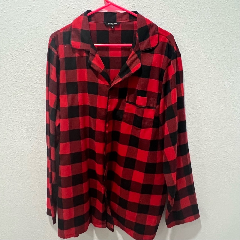 Mens Red Buffalo Check Plaid Button Up Shirt L